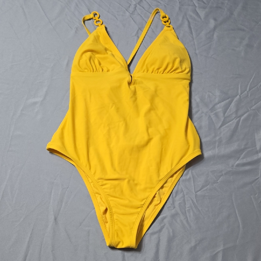 Shade & Shore Sz Large Womens Yellow Hardware Trim Swimsuit